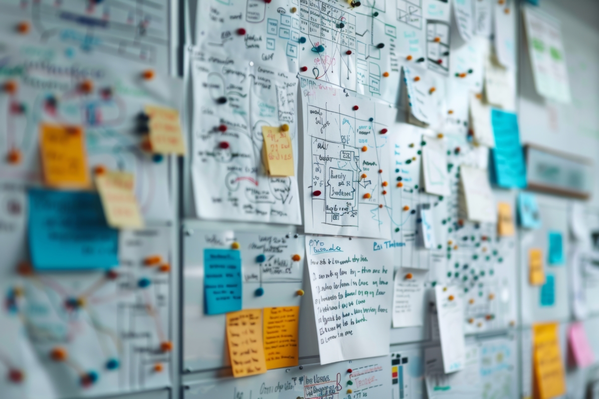 Pinnwand mit vielen Zettel und Pins