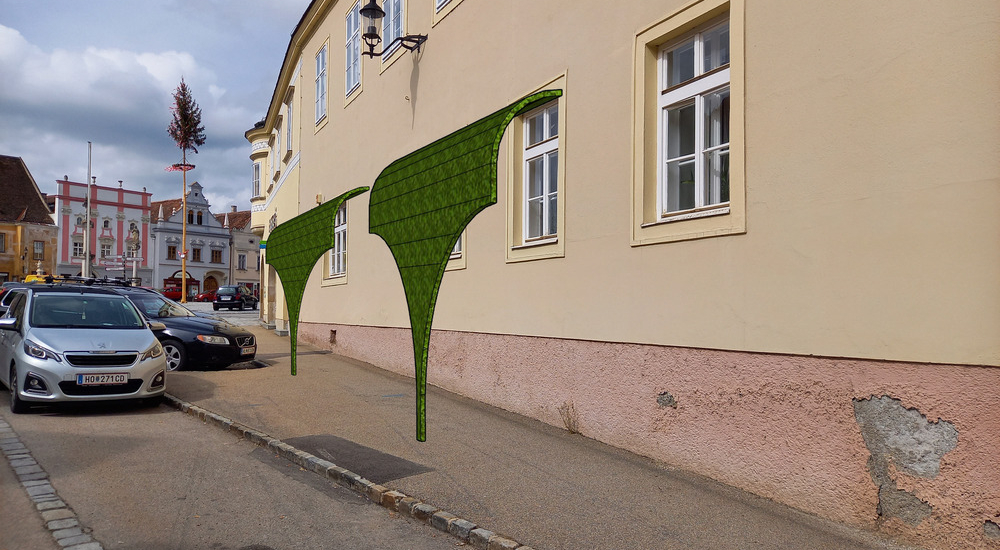 Ansicht der Rankgitter entlang der Rathausstraße