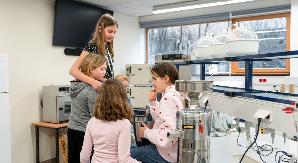 fünf Mädchen unterhalten sich